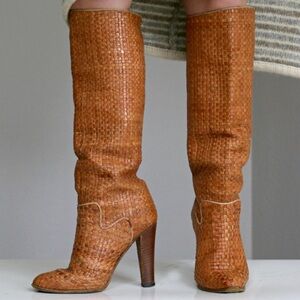 1970’s Knee High Woven Leather Boots - Sz 8